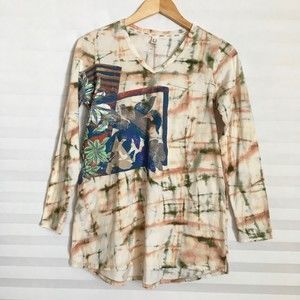 Logo Limitees Womens Tunic Top Size XS 100% Cotton Long Sleeve Floral Graphic